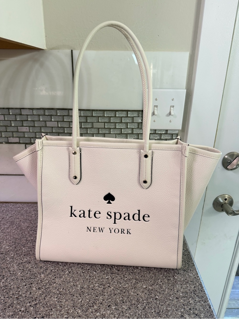 kate spade ivory/cream Leather Logo Tote